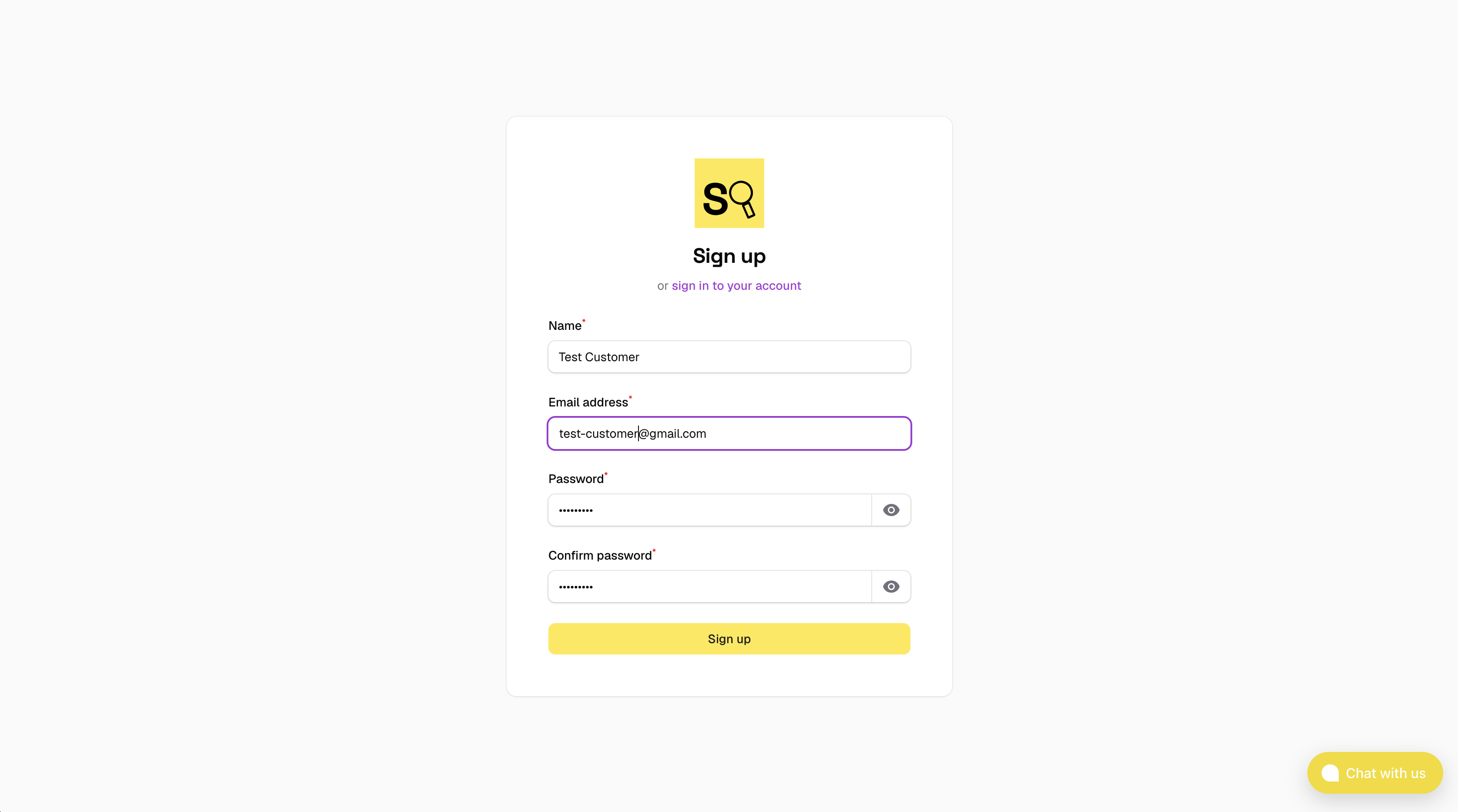 Registration form