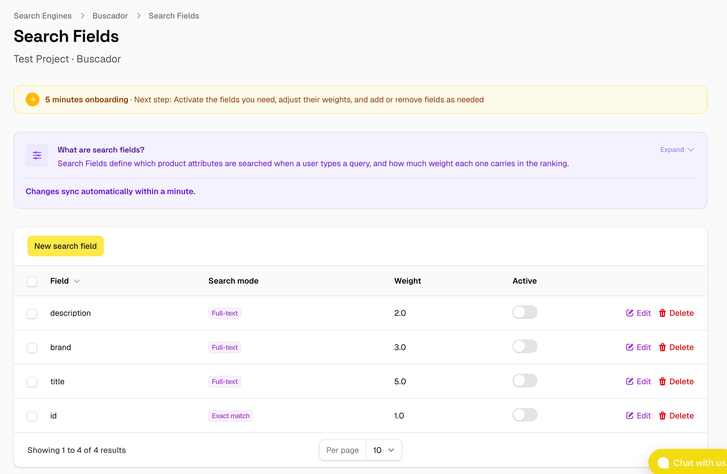 Search fields configuration